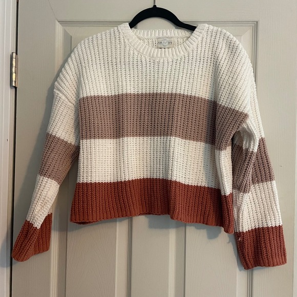 Jun & Ivy Striped Chenille Sweater Cream‎ Brown Rust Cropped M Cozy Fall Vibes - Picture 8 of 8